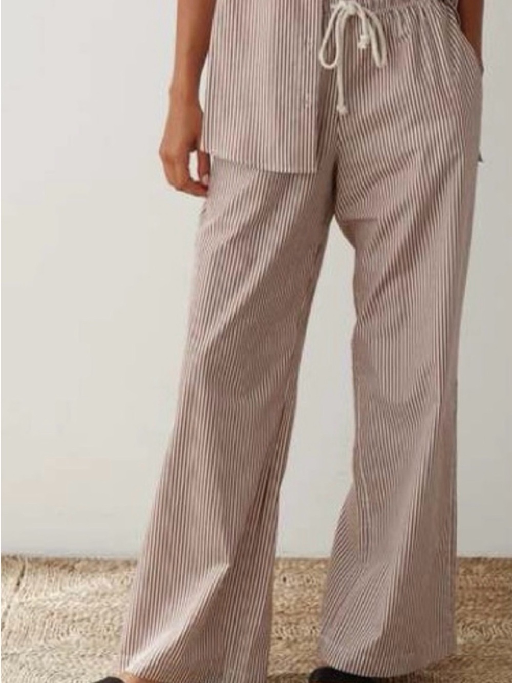DONNI. Striped Drawstring Pop Pant-White & Brown